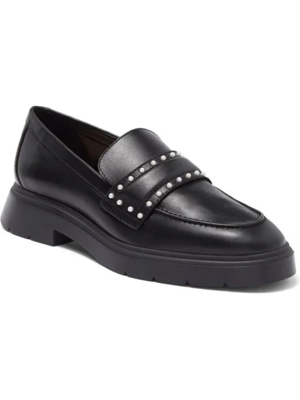 Stuart Weitzman Darcy Pearl Loafers Black Leather Shoes 8.5